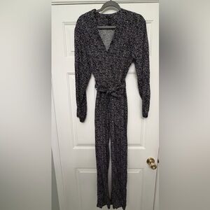 Aqua Black and White Patterned Jumpsuit